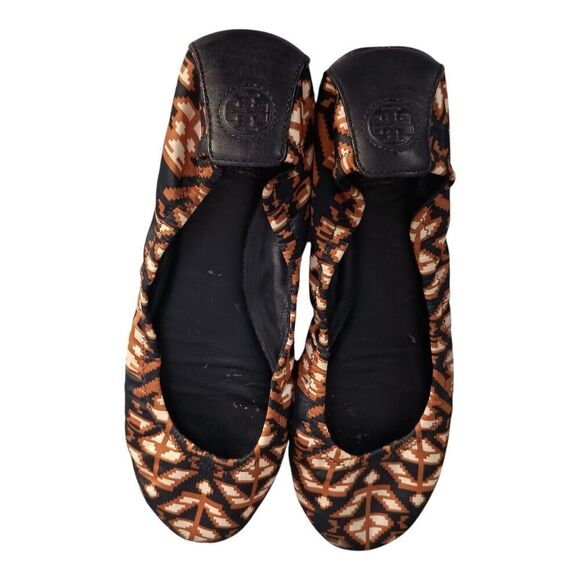 Tory Burch Slip On Ballet Flats Shoes Fabric Leather Brown Black Women's 7.5 M - Picture 10 of 13